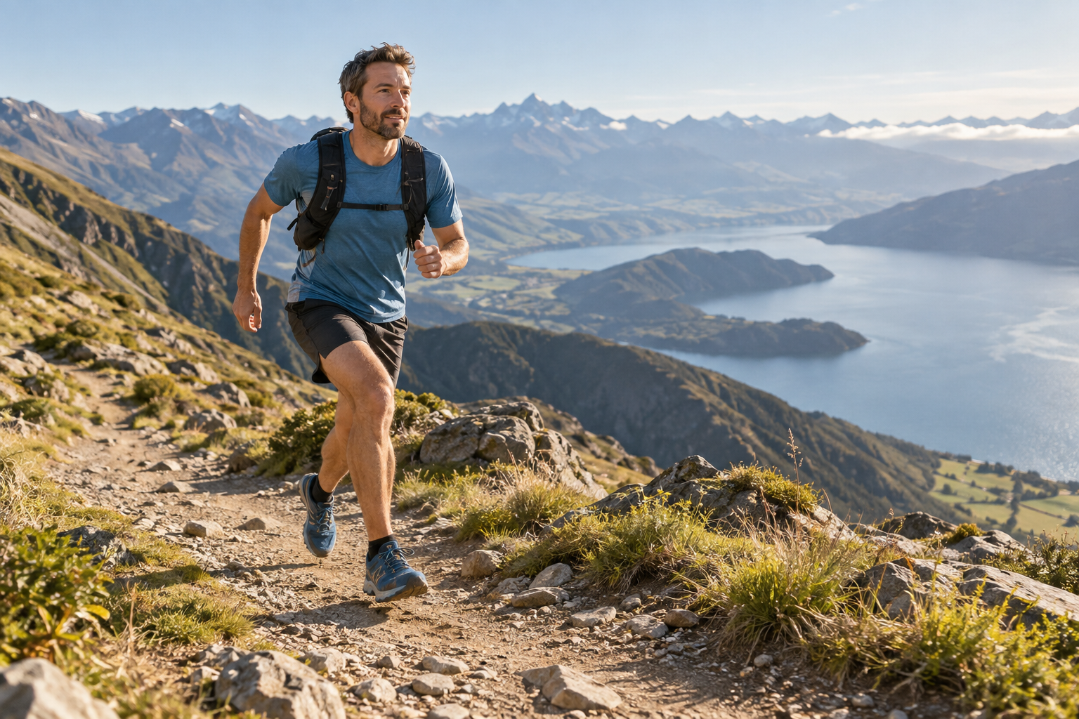 A trail runner on a mountain path.